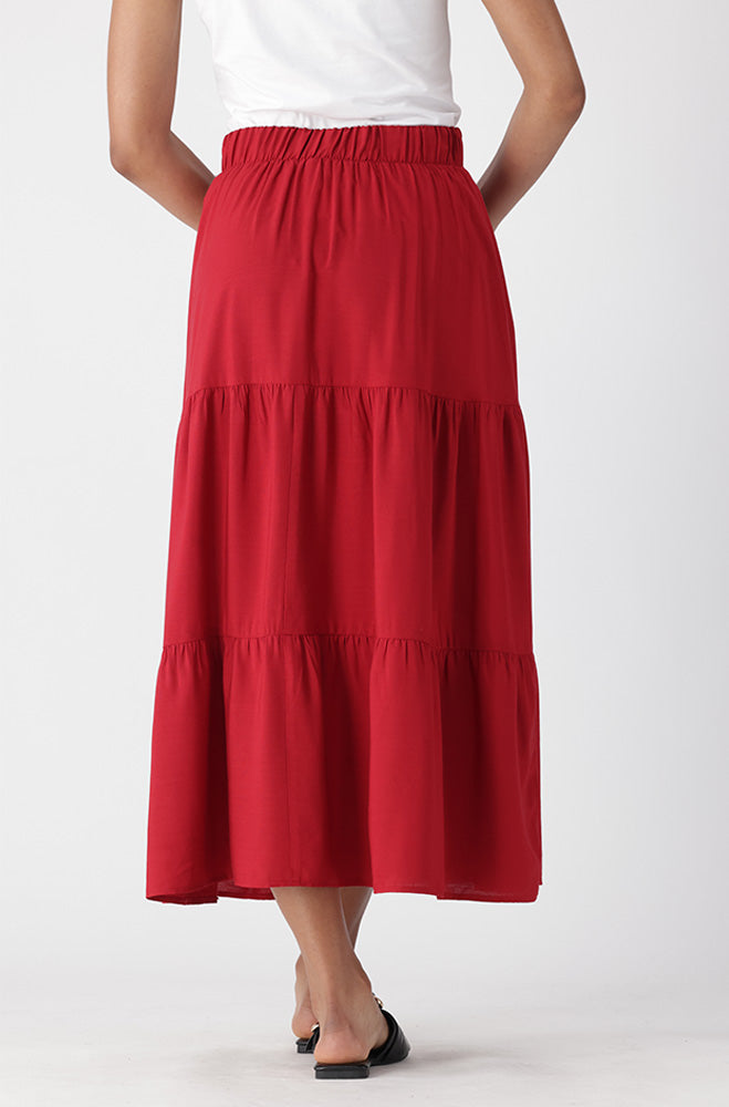 Dunns Clothing | Mia Tiered Skirt _ 163291 _ Red | R199