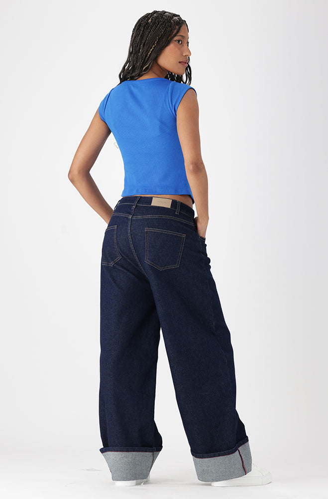 Ladies | Chloe Rib Boat Neck Short Sleeve _ 162745 Blue Tank Tops