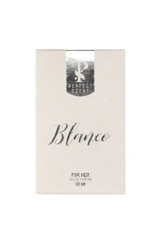 Perfume box for women, 20 ml, with ’Perfect Scent Blanco’ branding.