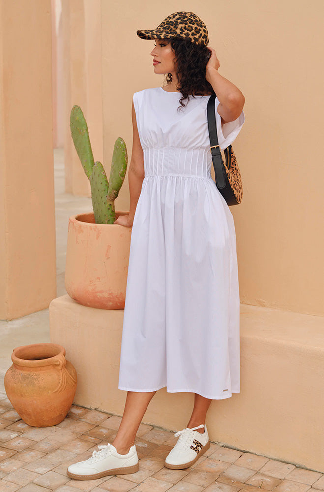 Ladies | Maxine Pintuck Poplin Dress _ 164758 White Dresses