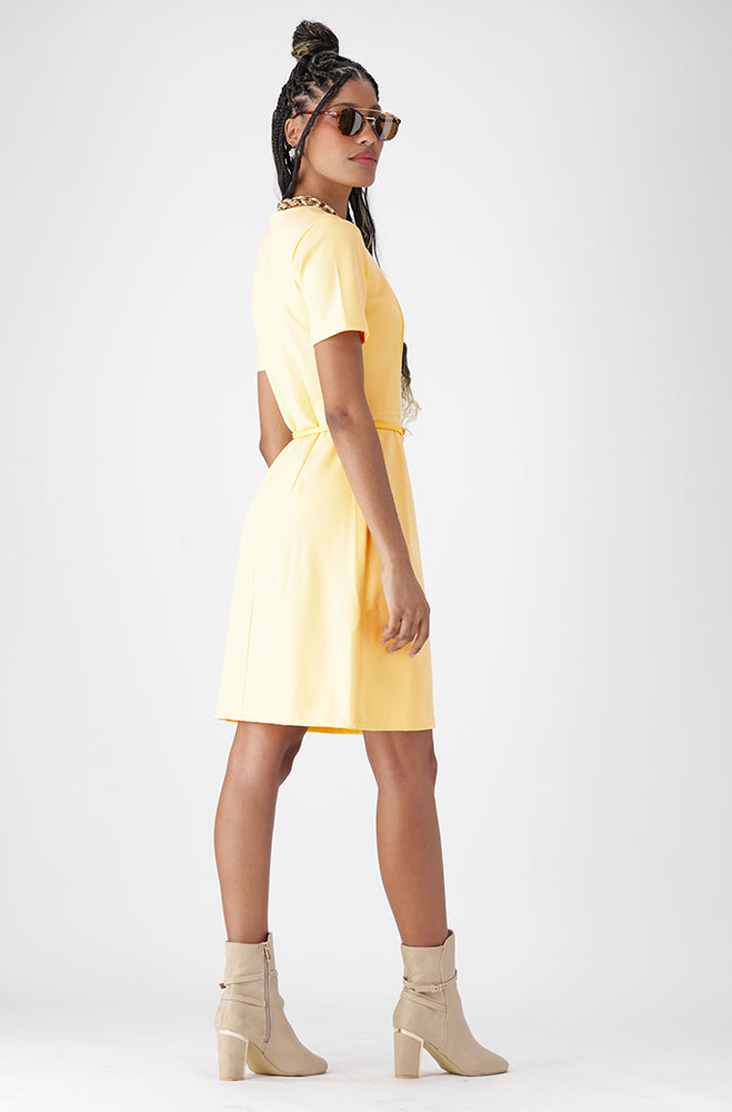 Ladies | Delilah Belted Dress Butter Yellow _ 162932 Yellow Dresses