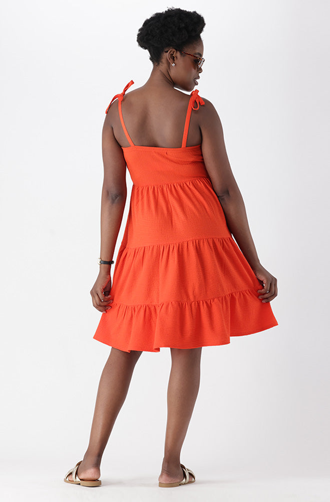 HARLOW TEXTURED SHOULDER TIE DRESS