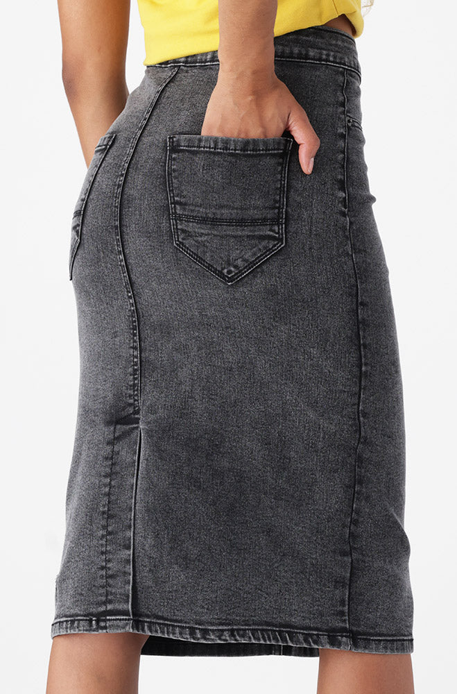 Ladies | Jenny Tube Denim Skirt Mock Slit _ 170708 Grey Wash Skirts