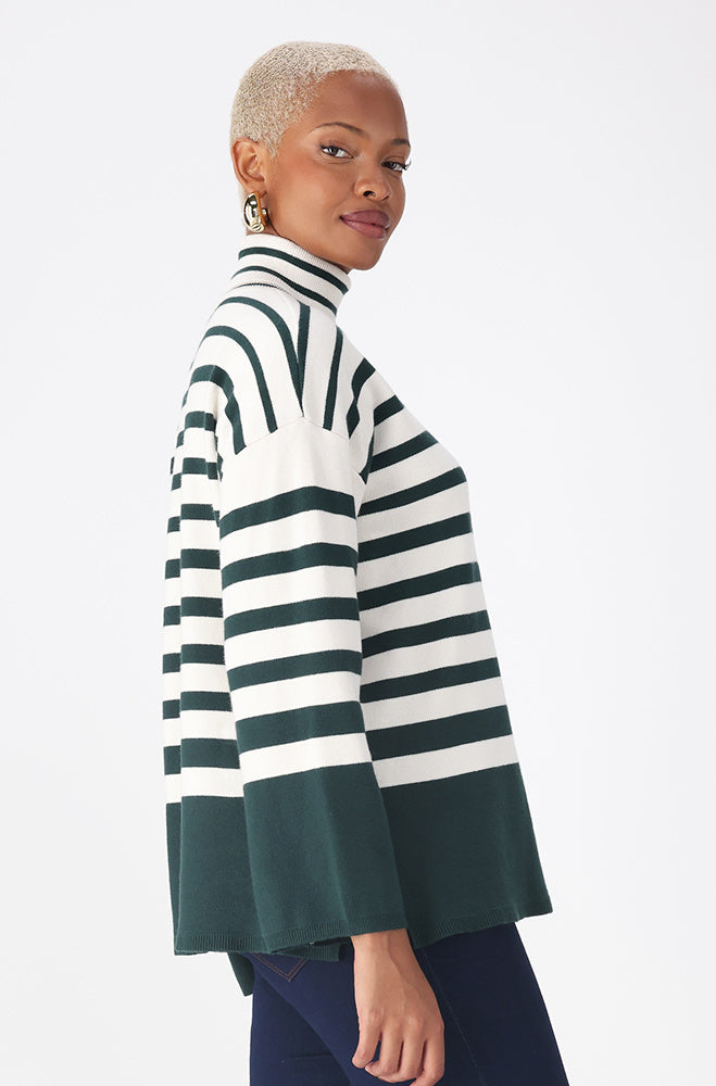 Ladies | Mila Knit Stipe Pull Over _ 162617 Green Sweaters