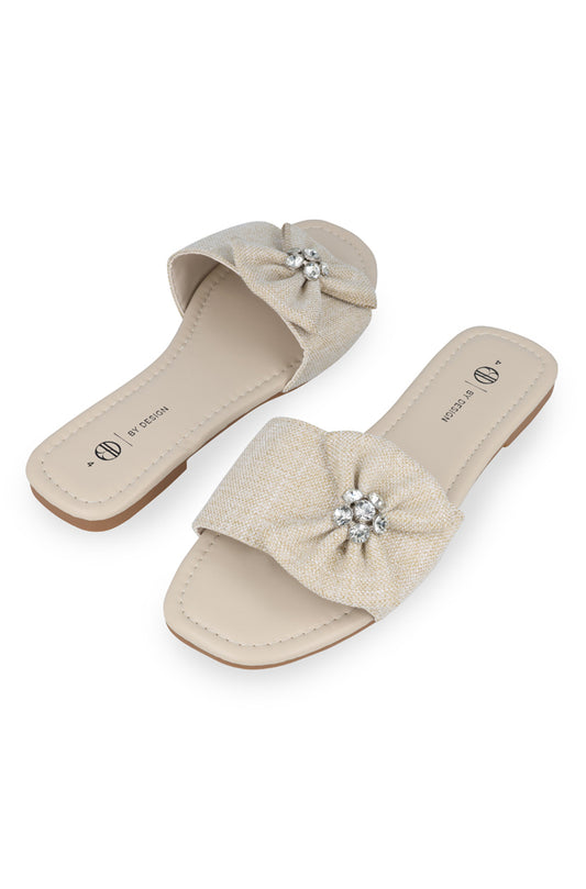 Amber linen look bow trim sandal