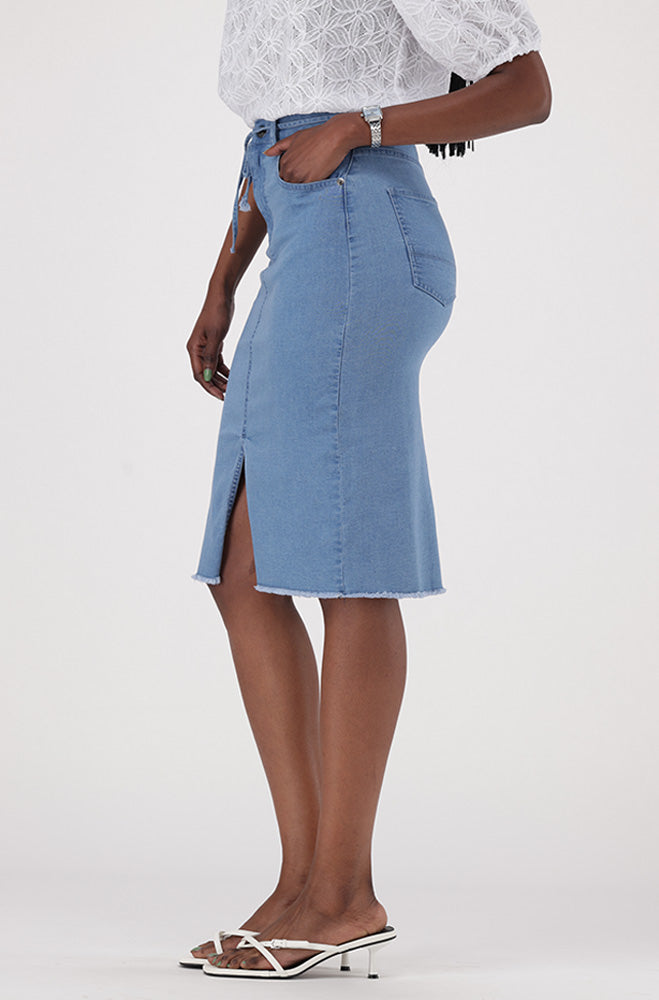 NAOME DENIM UNCLIPPED TIE SKIRT