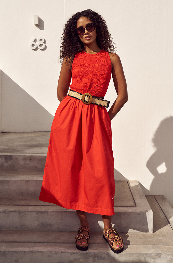 RAY SHIRRED COMBO DRESS